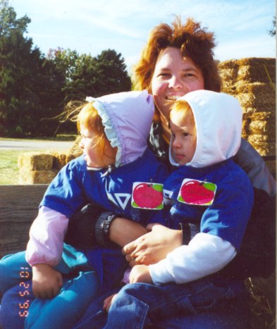 Mom and the twins at the apple farm